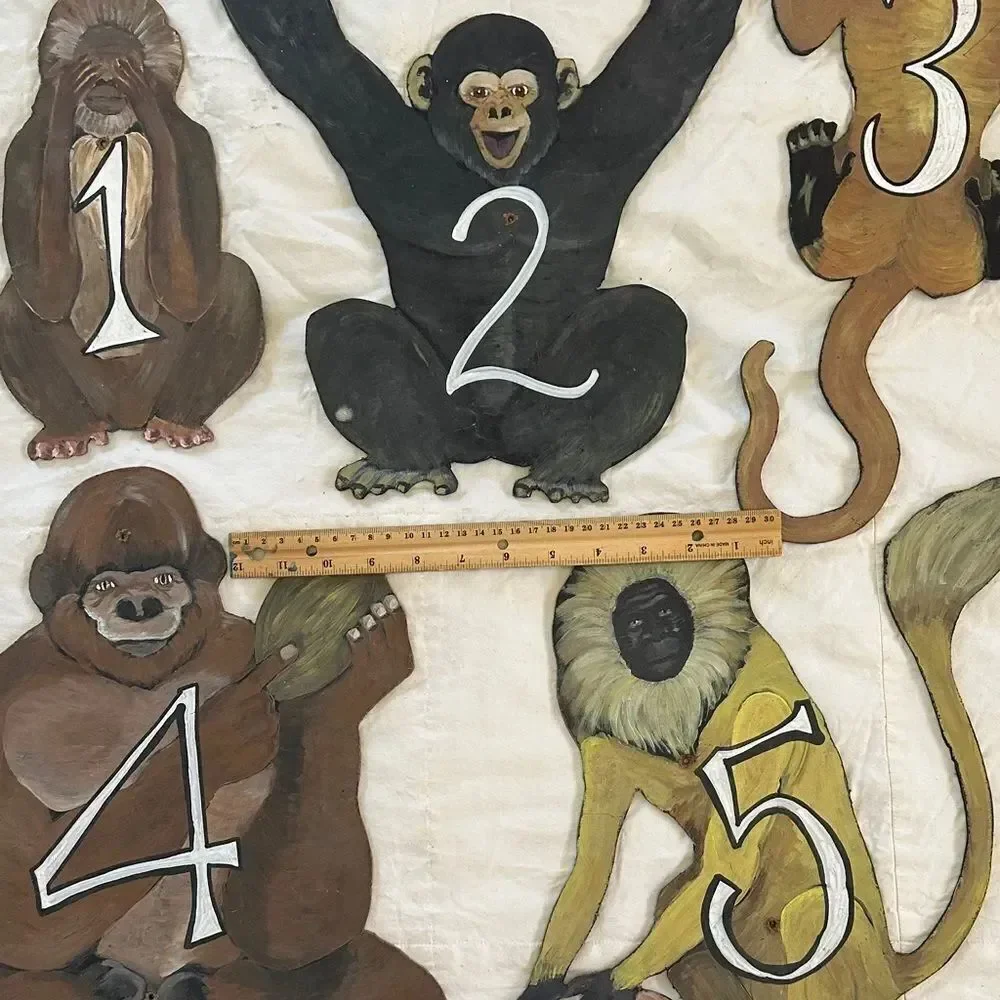 Trader Joe’s Memorabilia Monkey Themed Wall Decor Set Wooden